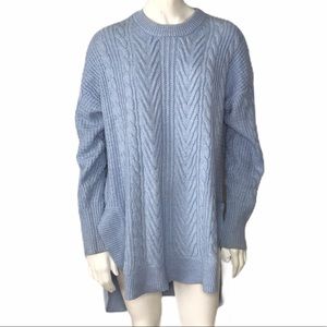 J Crew Tunic Chunky Cable Knit Sweater Blue Small